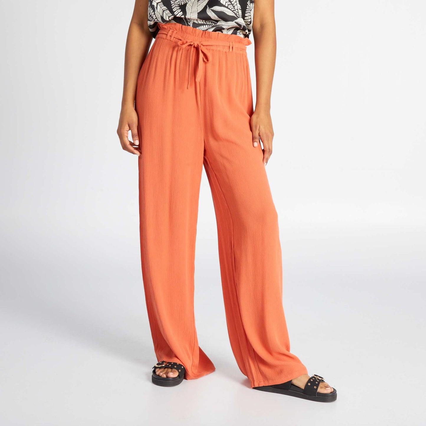Pantalon loose en maille cr pe Terracotta