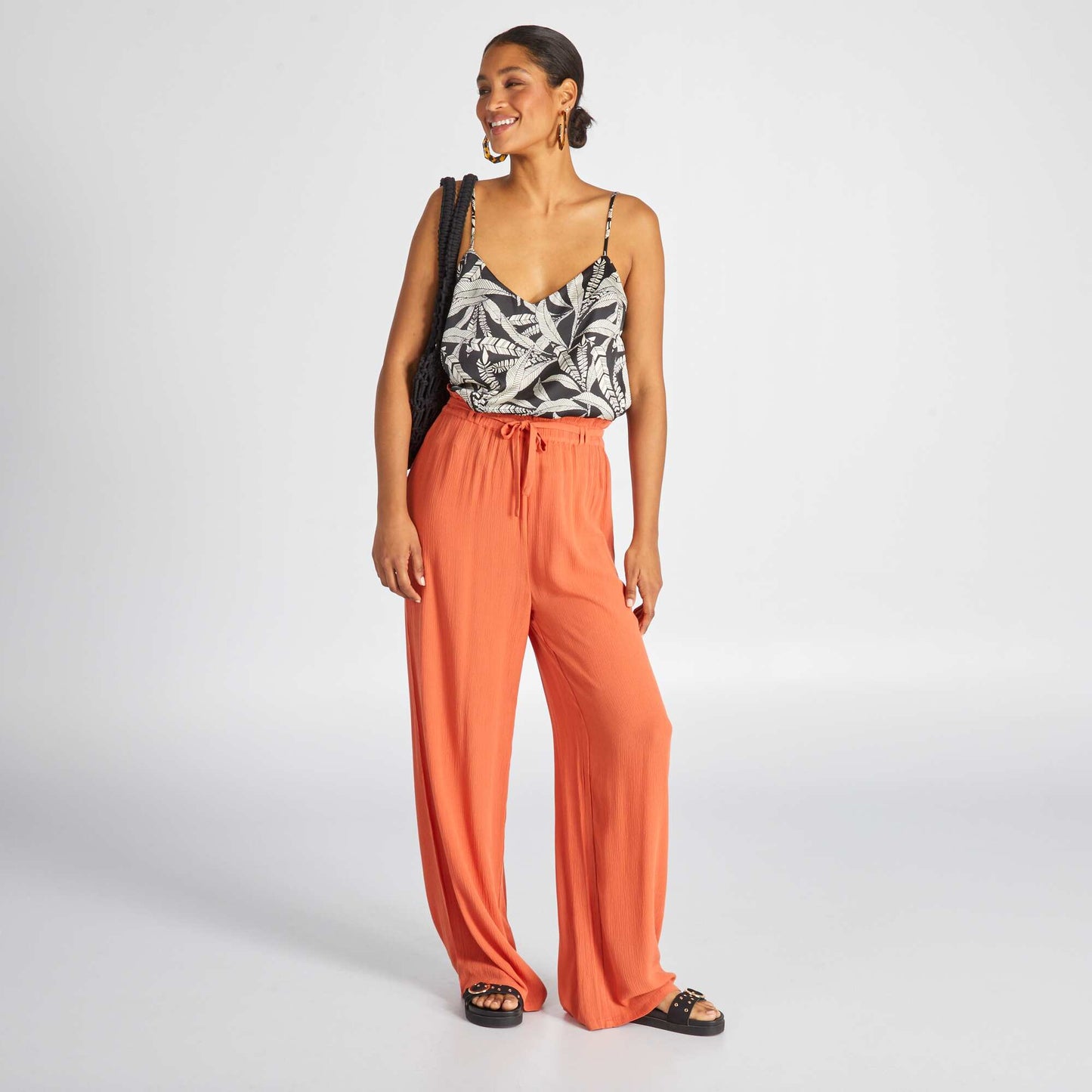 Pantalon loose en maille cr pe Terracotta
