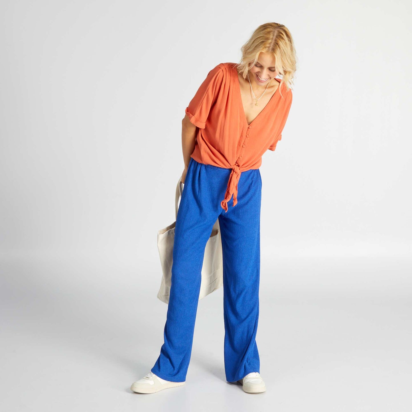 Chemisier fluide en maille cr p e orange