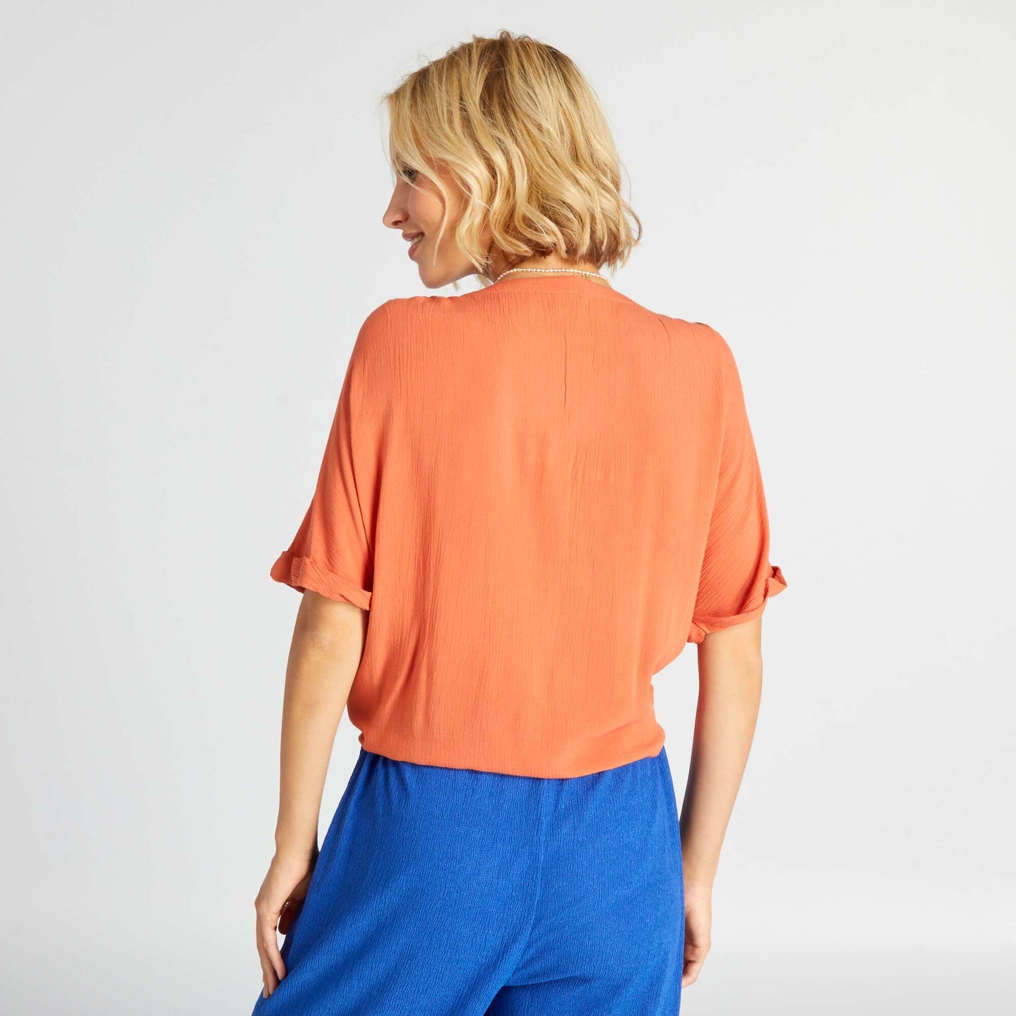 Chemisier fluide en maille cr p e orange