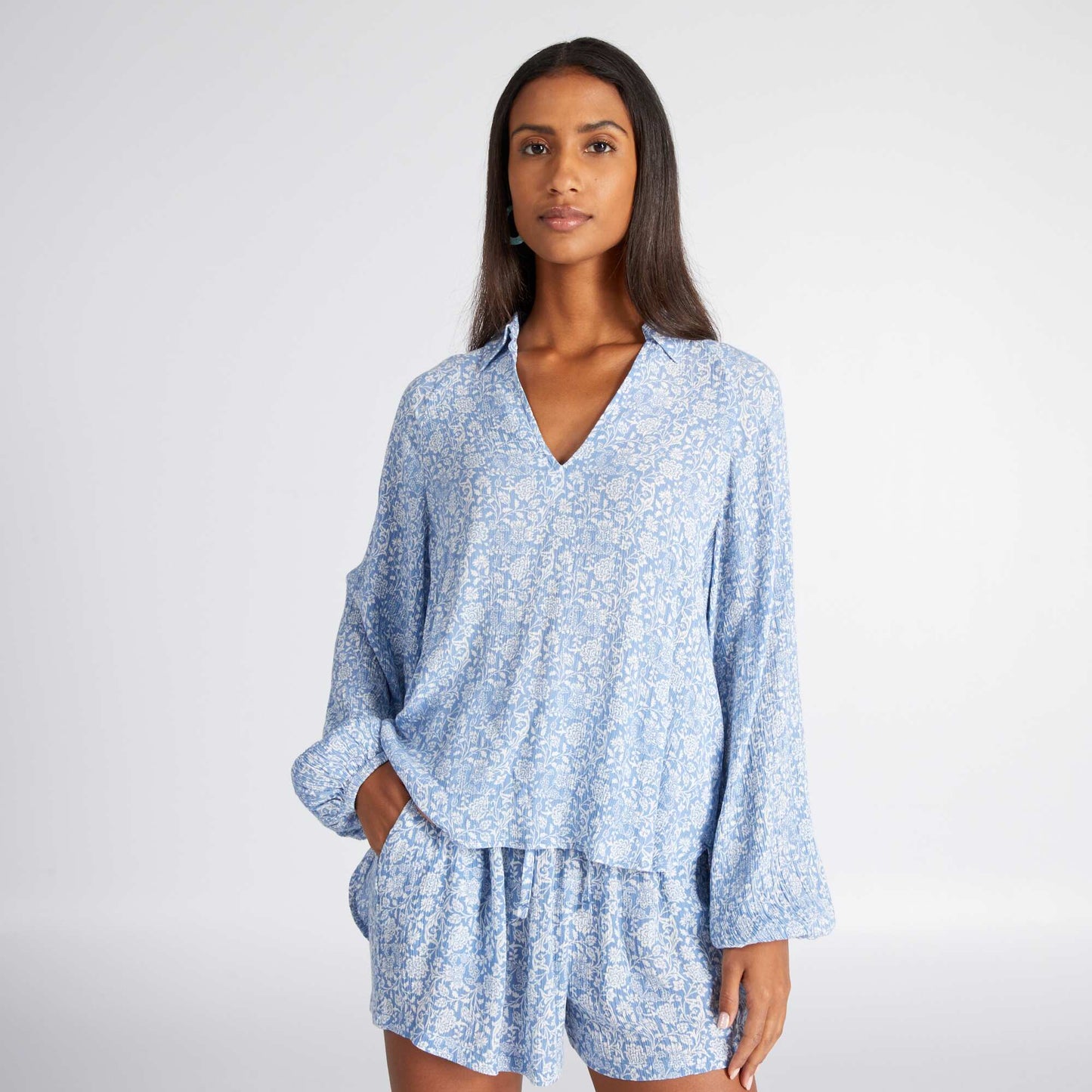 Blouse fluide imprim cachemire Bleu