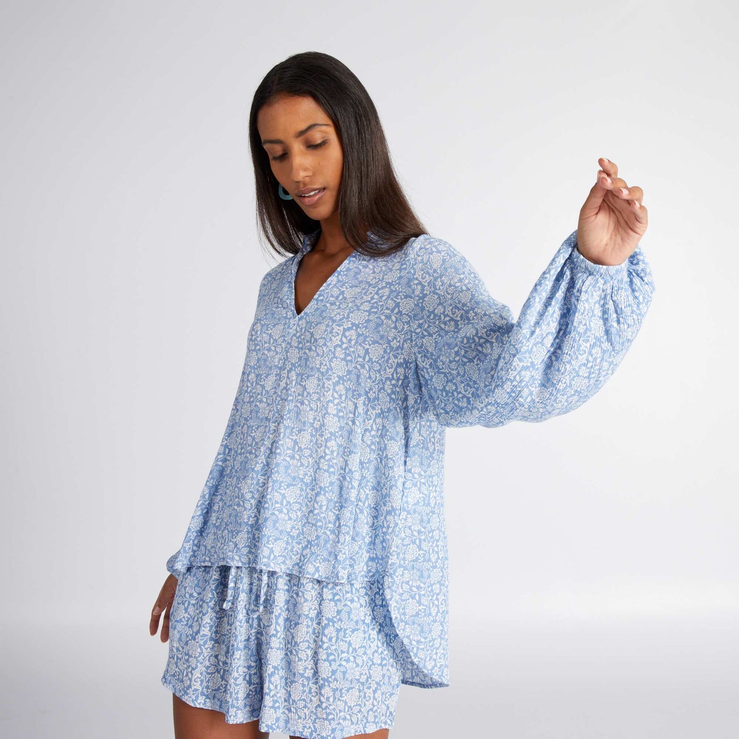 Blouse fluide imprim cachemire Bleu