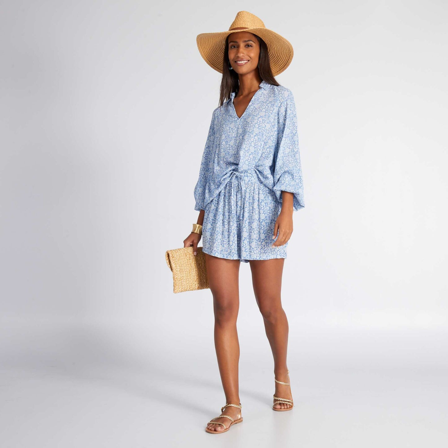 Blouse fluide imprim cachemire Bleu
