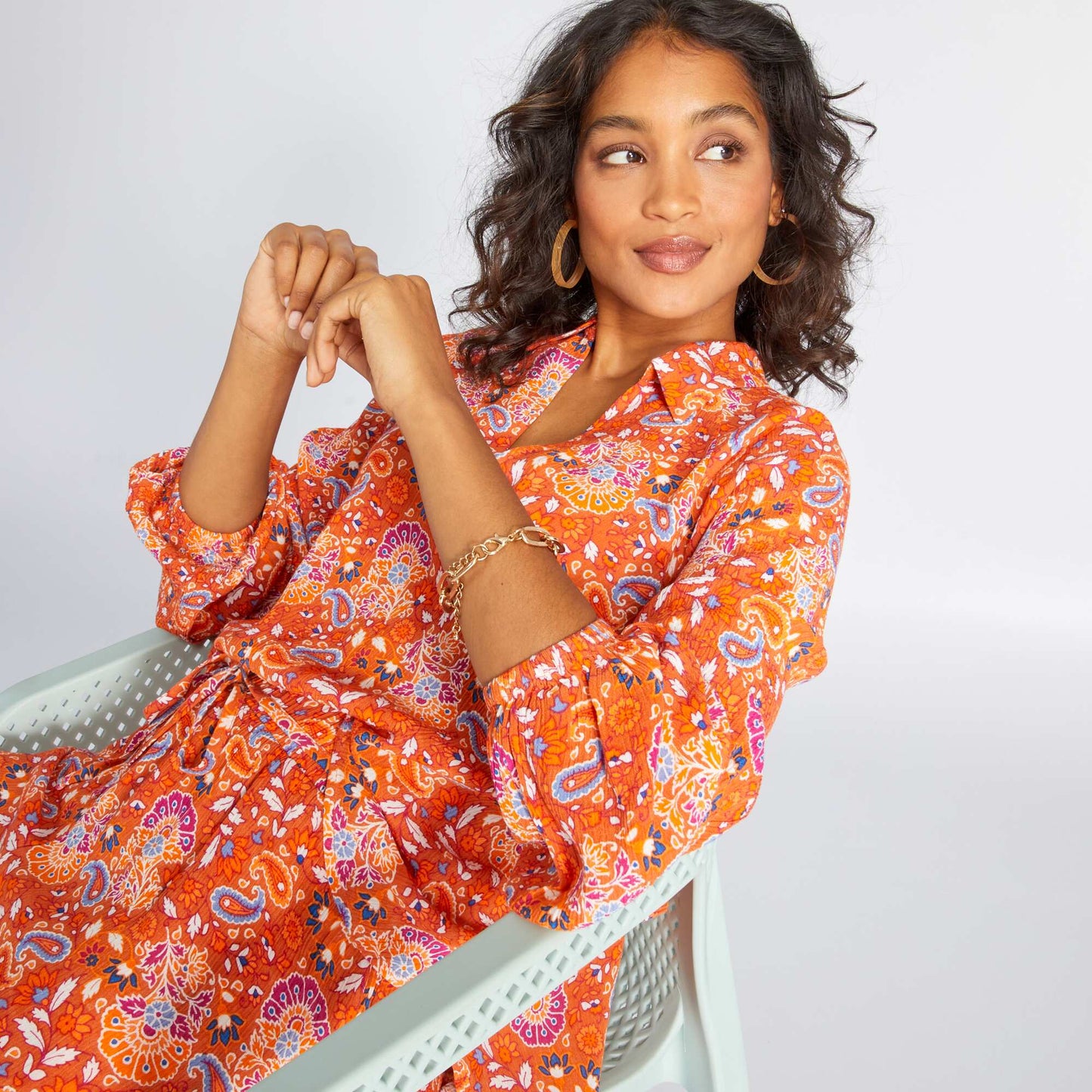 Blouse fluide imprim cachemire Orange