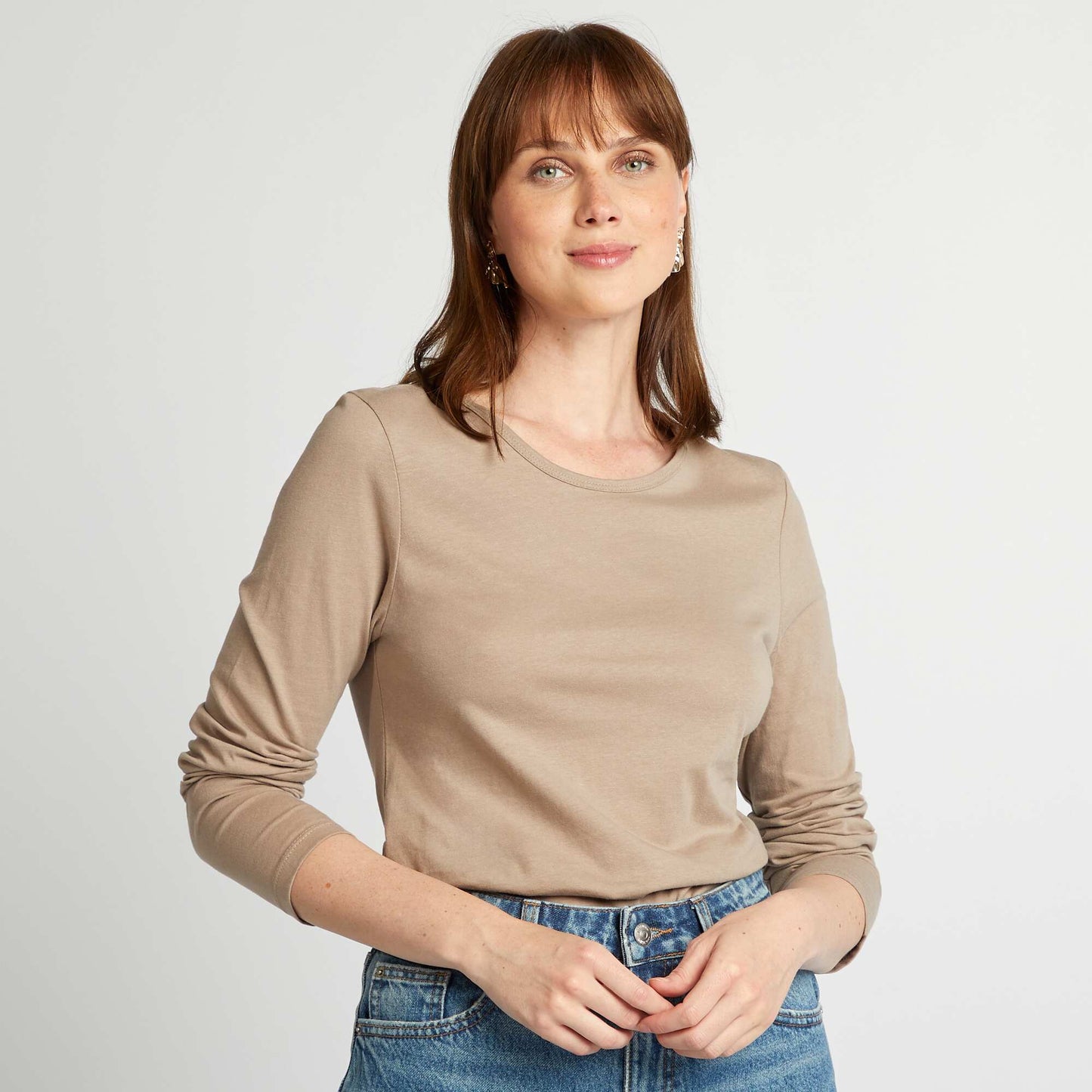T-shirt en jersey manches longues Beige