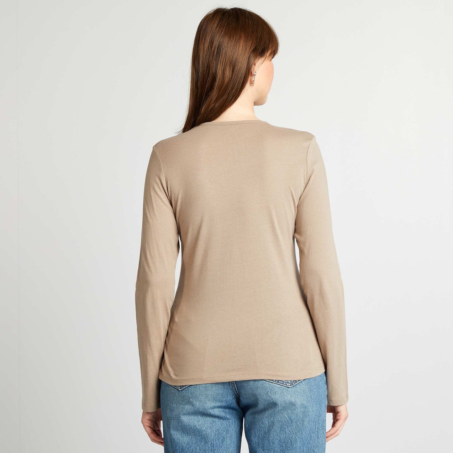 T-shirt en jersey manches longues Beige
