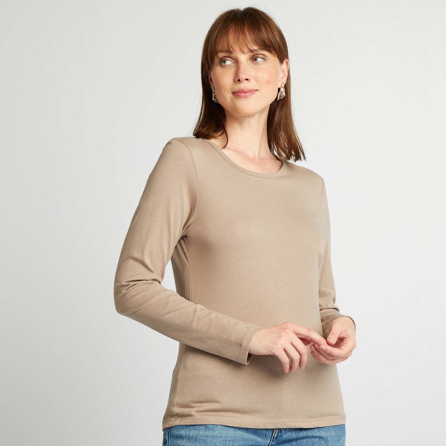 T-shirt en jersey manches longues Beige