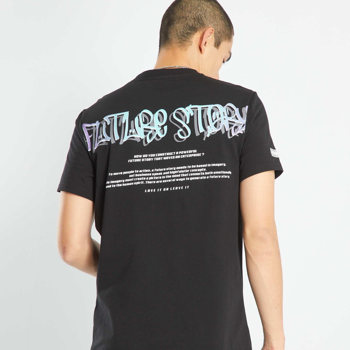 T-shirt imprim col rond noir