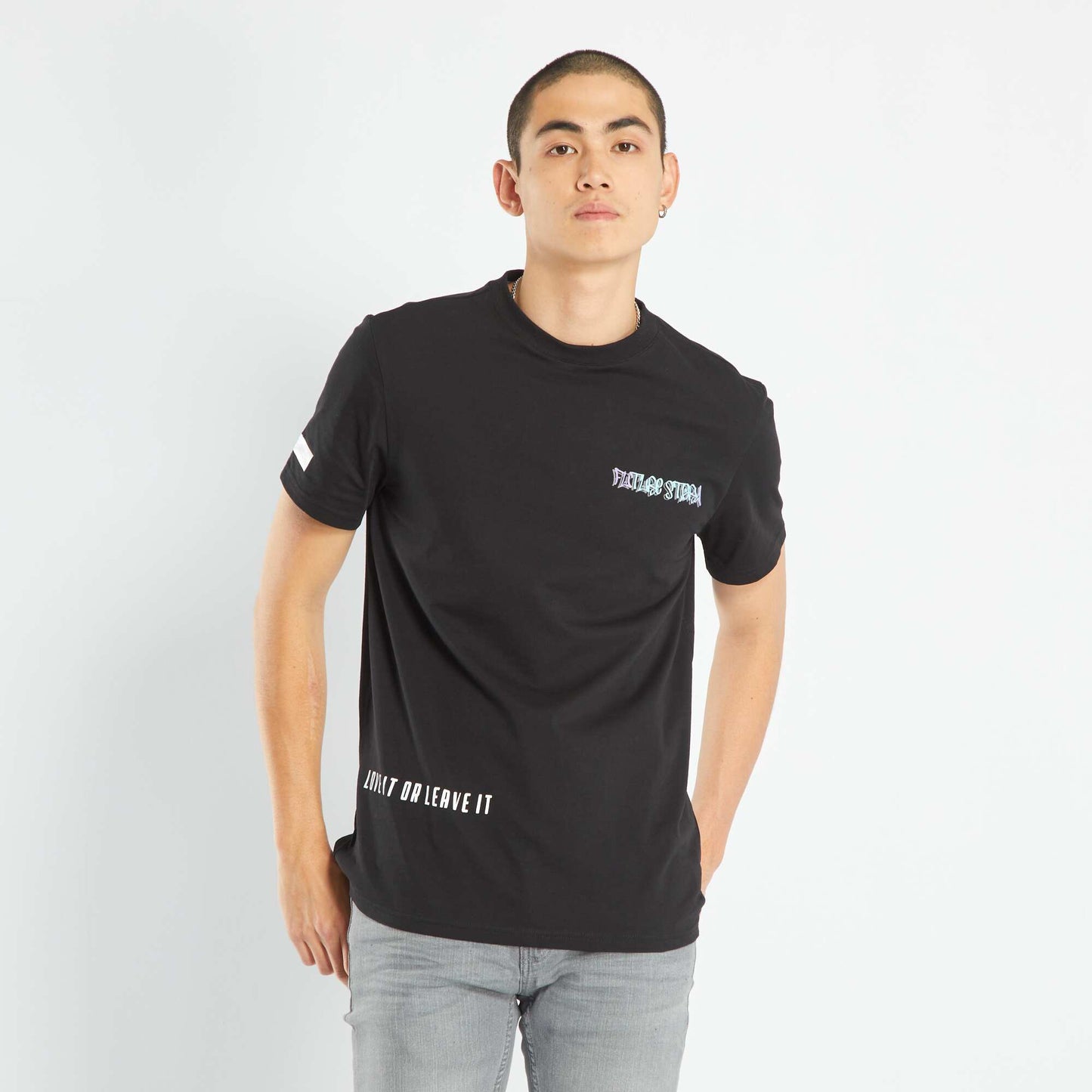 T-shirt imprim col rond noir