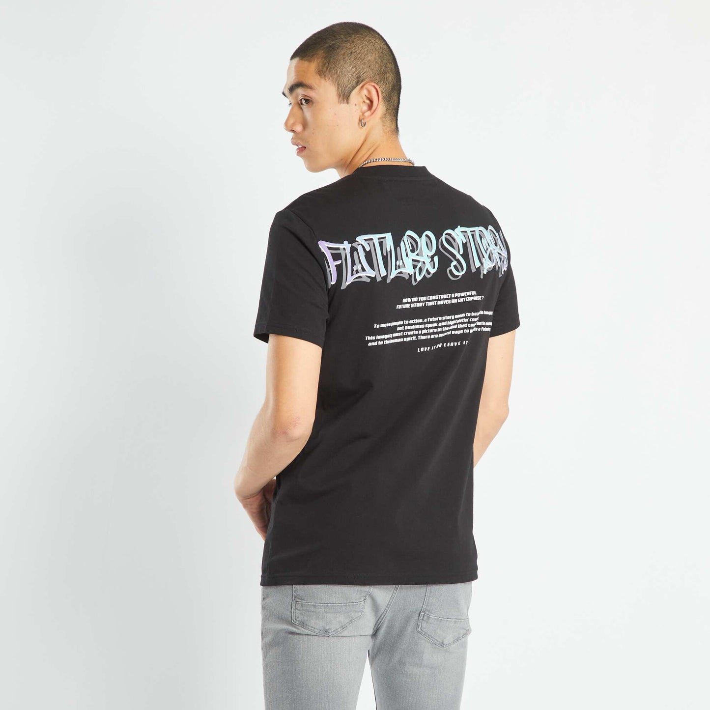 T-shirt imprim col rond noir