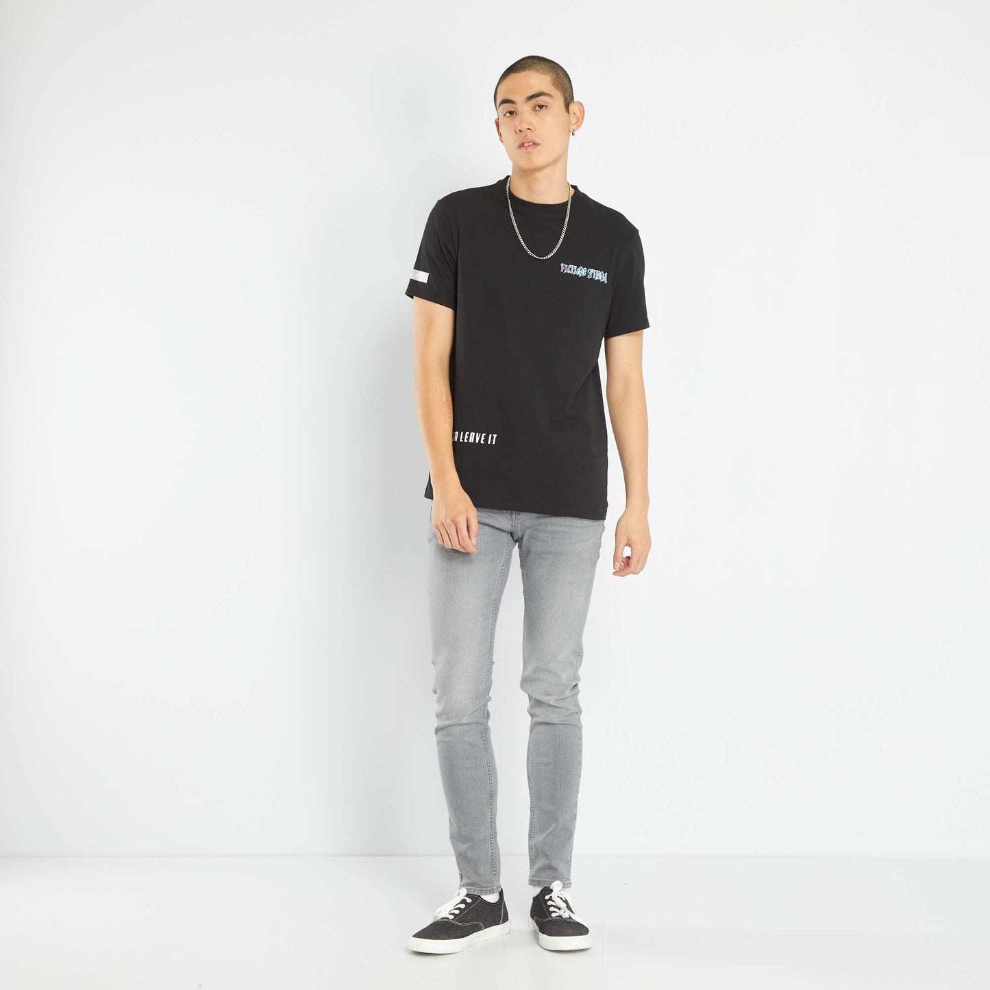 T-shirt imprim col rond noir
