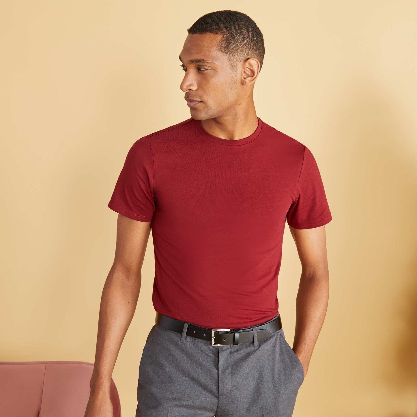 Tee-shirt uni - Slim fit ROUGE
