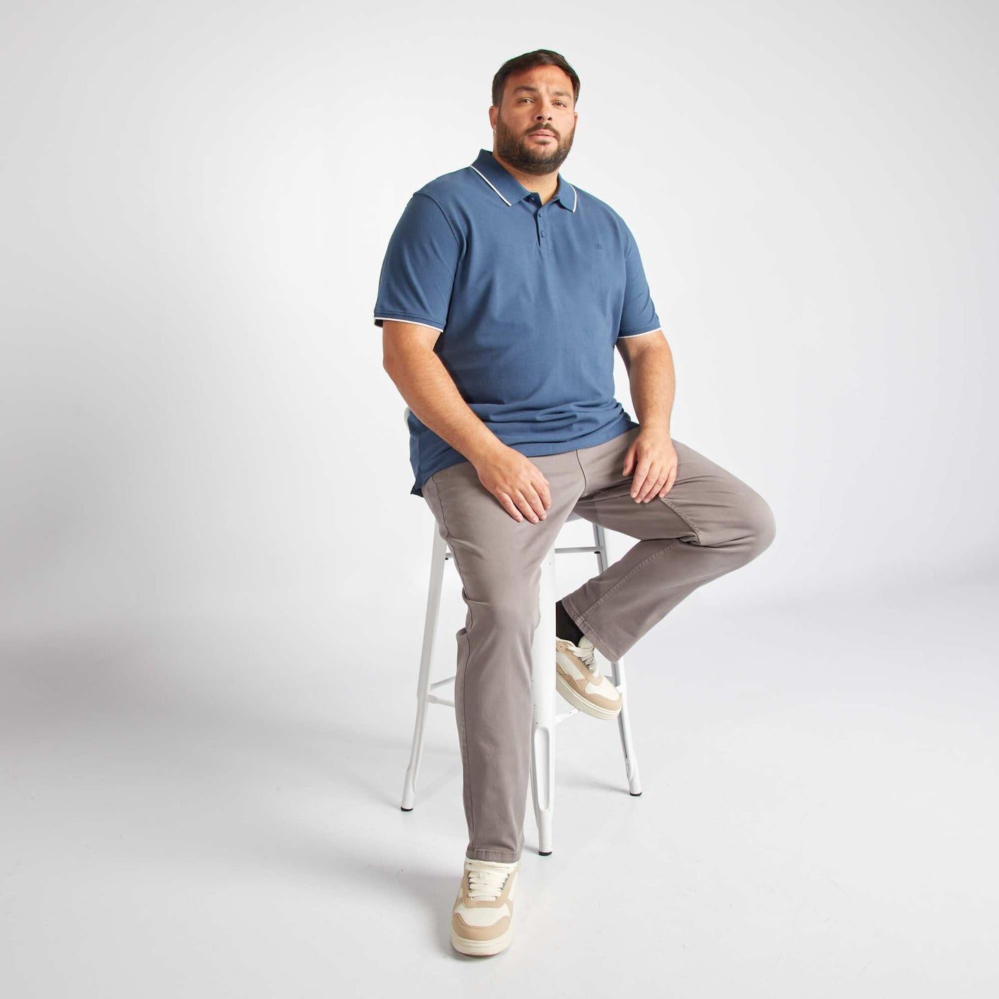 Polo en coton à contrastes Bleu