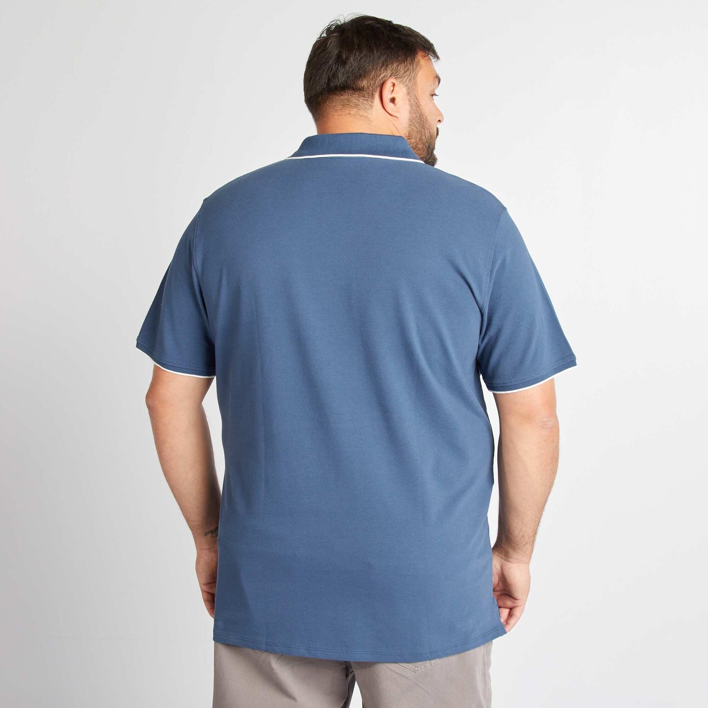 Polo en coton à contrastes Bleu