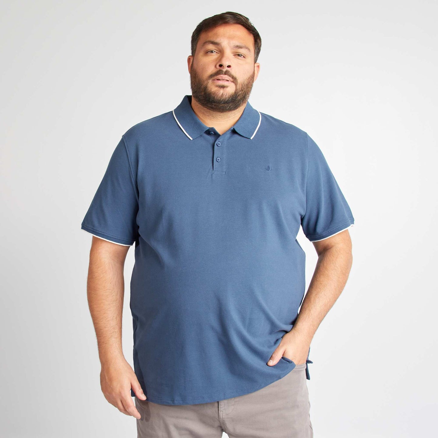 Polo en coton à contrastes Bleu