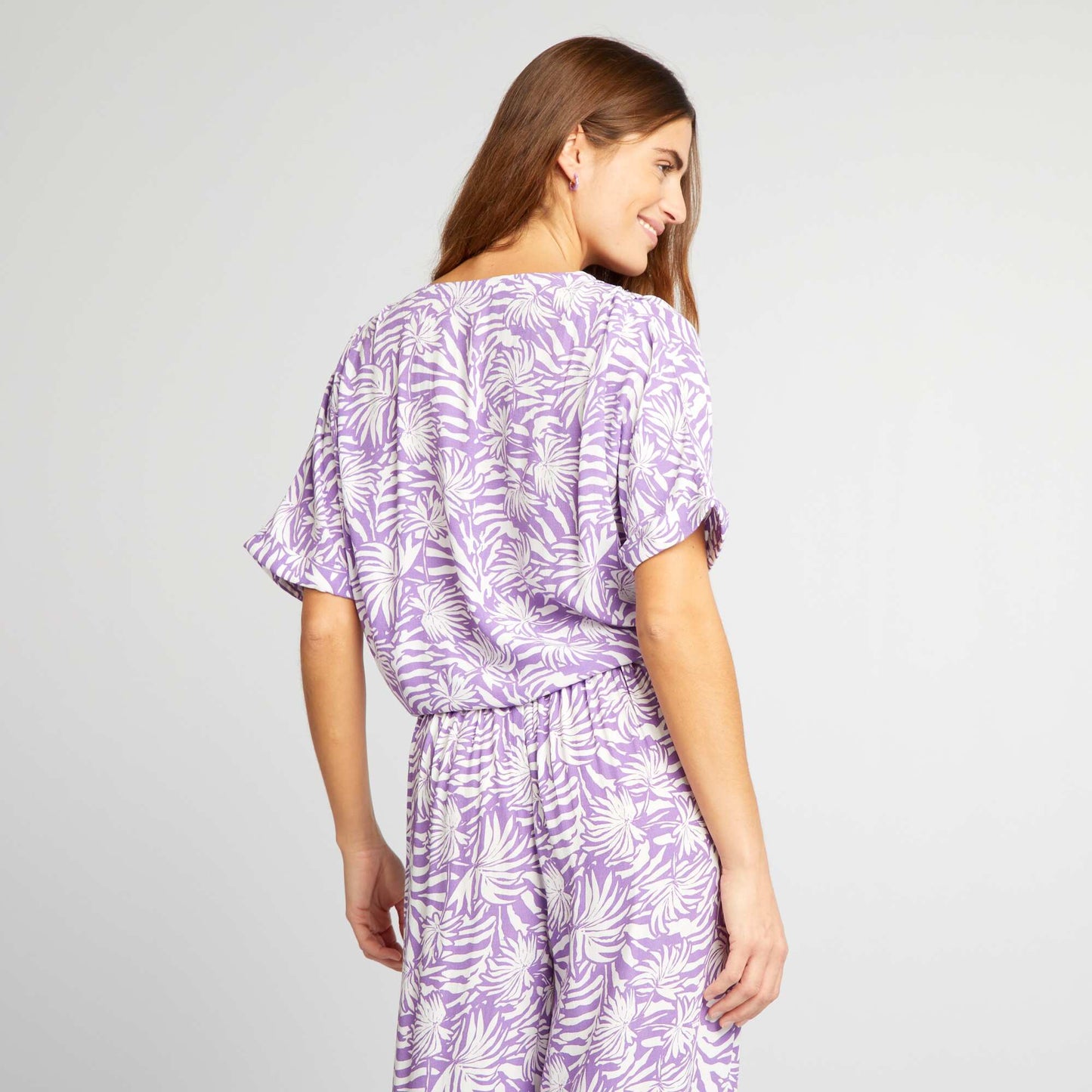 Chemisier manches courtes nouer Violet motifs