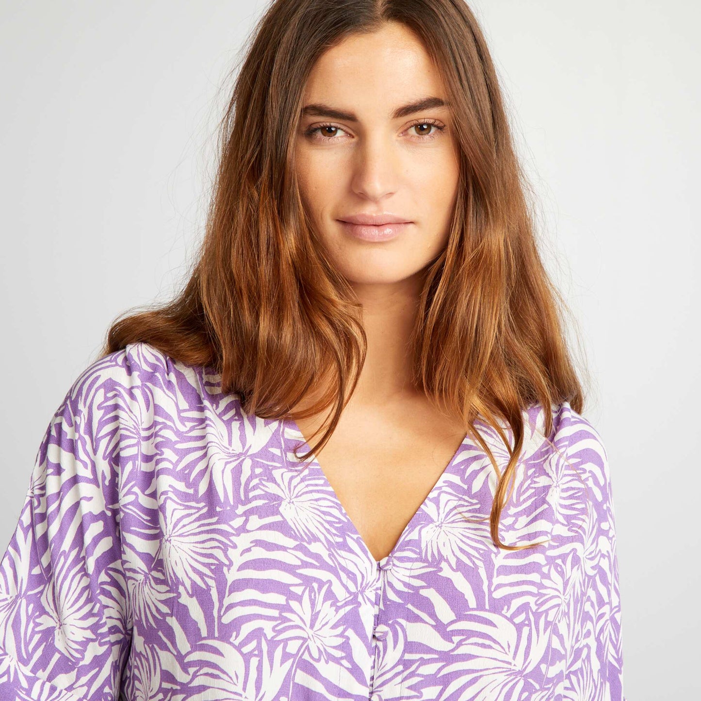 Chemisier manches courtes nouer Violet motifs