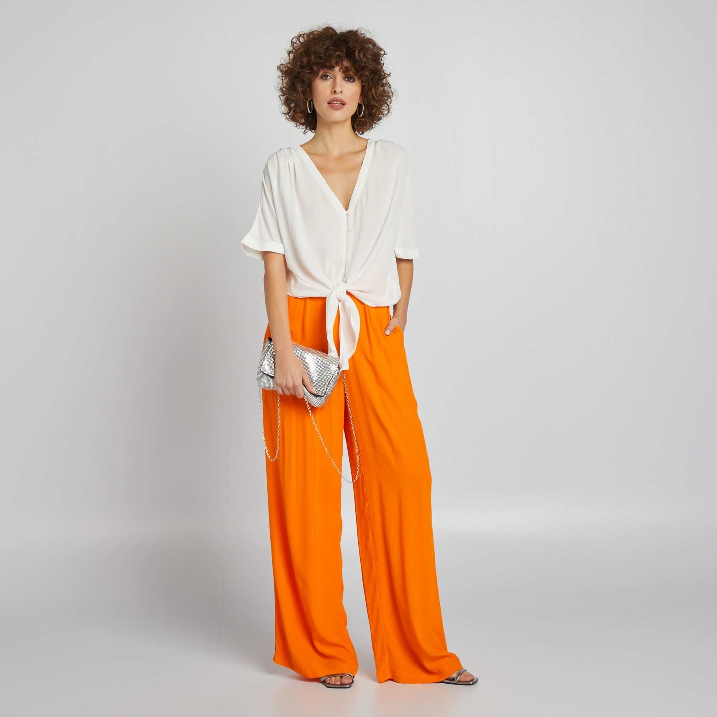 Chemisier manches courtes nouer Blanc