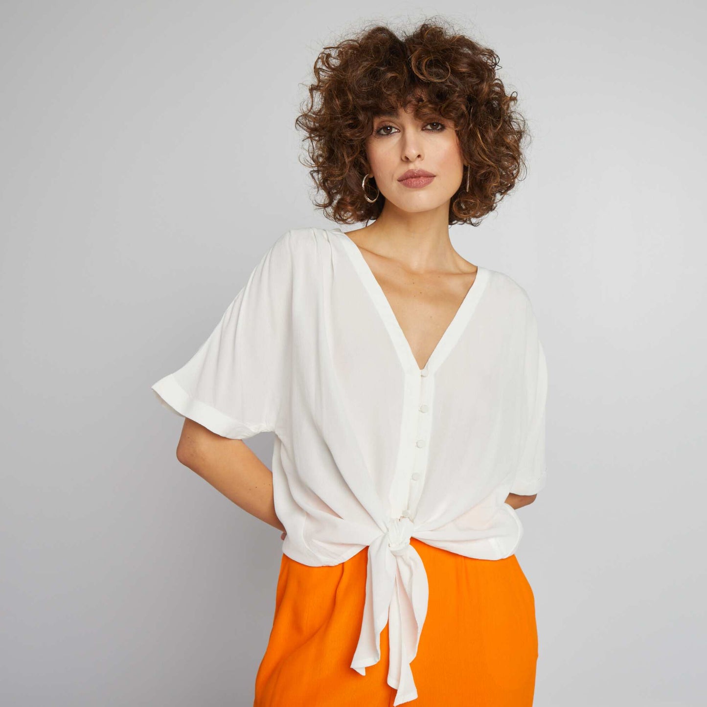 Chemisier manches courtes nouer Blanc