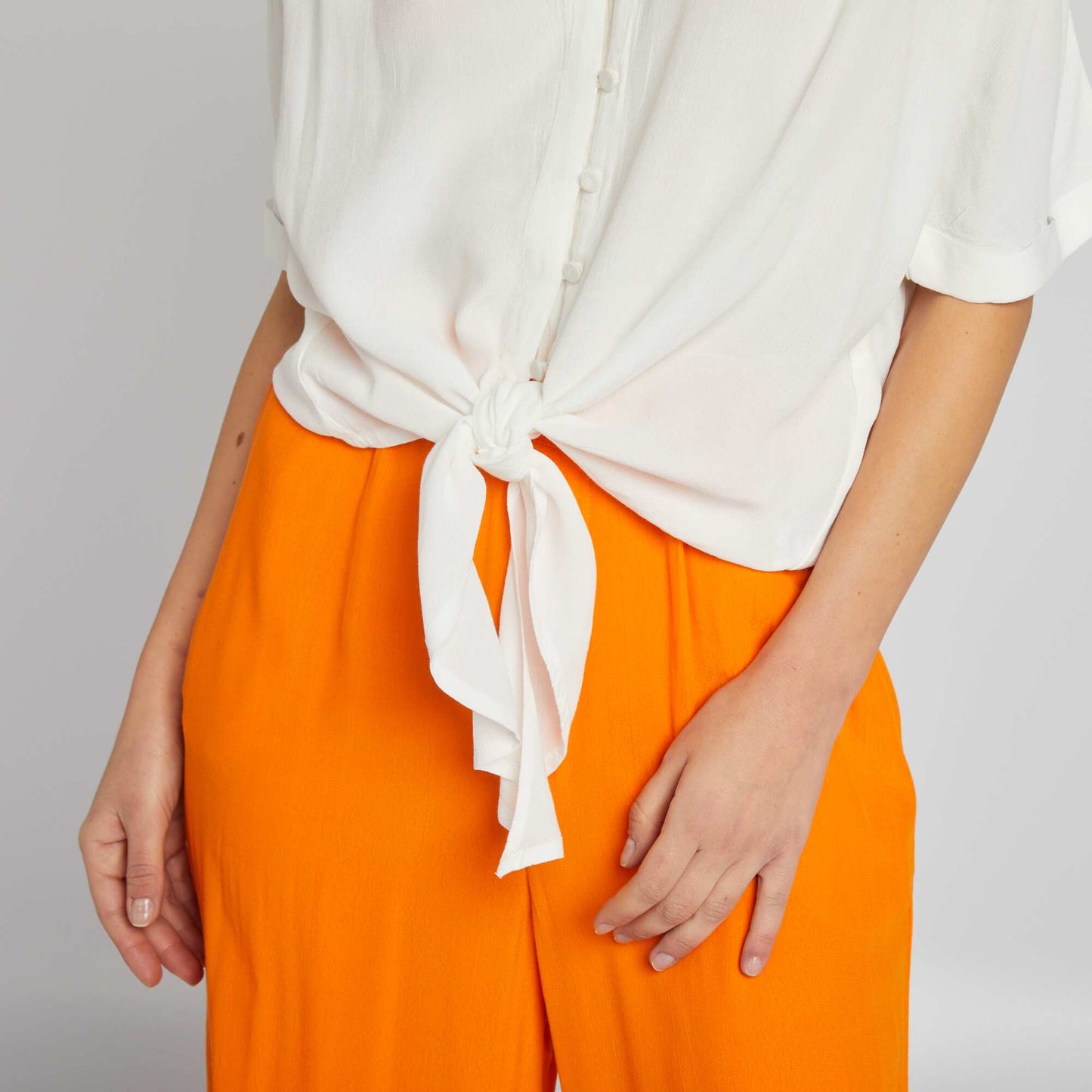 Chemisier manches courtes nouer Blanc