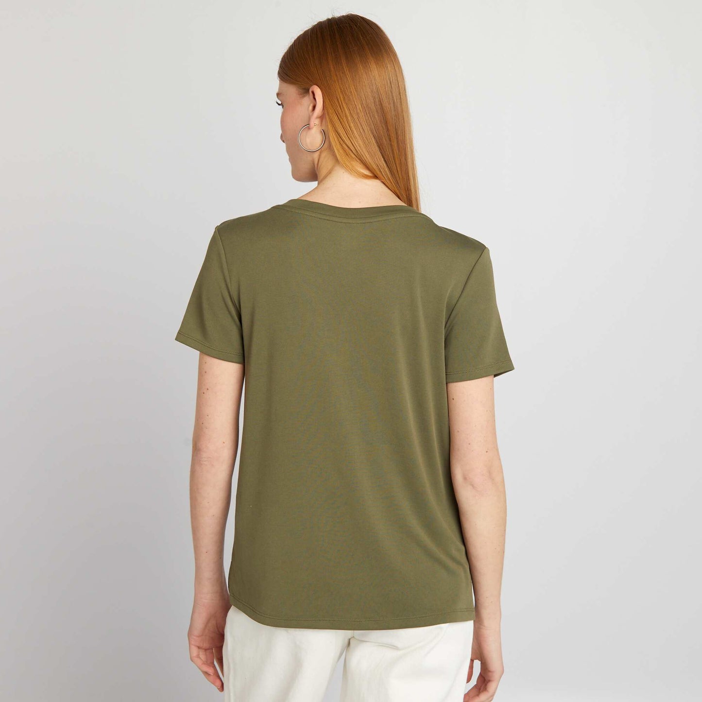 T-shirt stretch col V Kaki