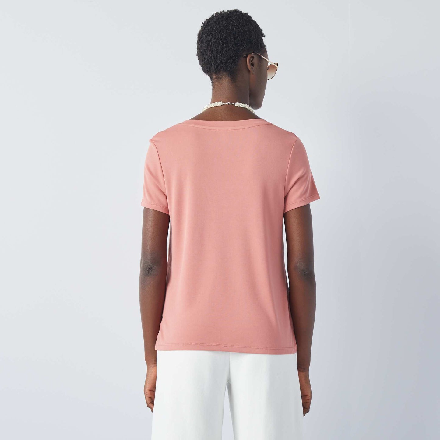T-shirt stretch col V Rose
