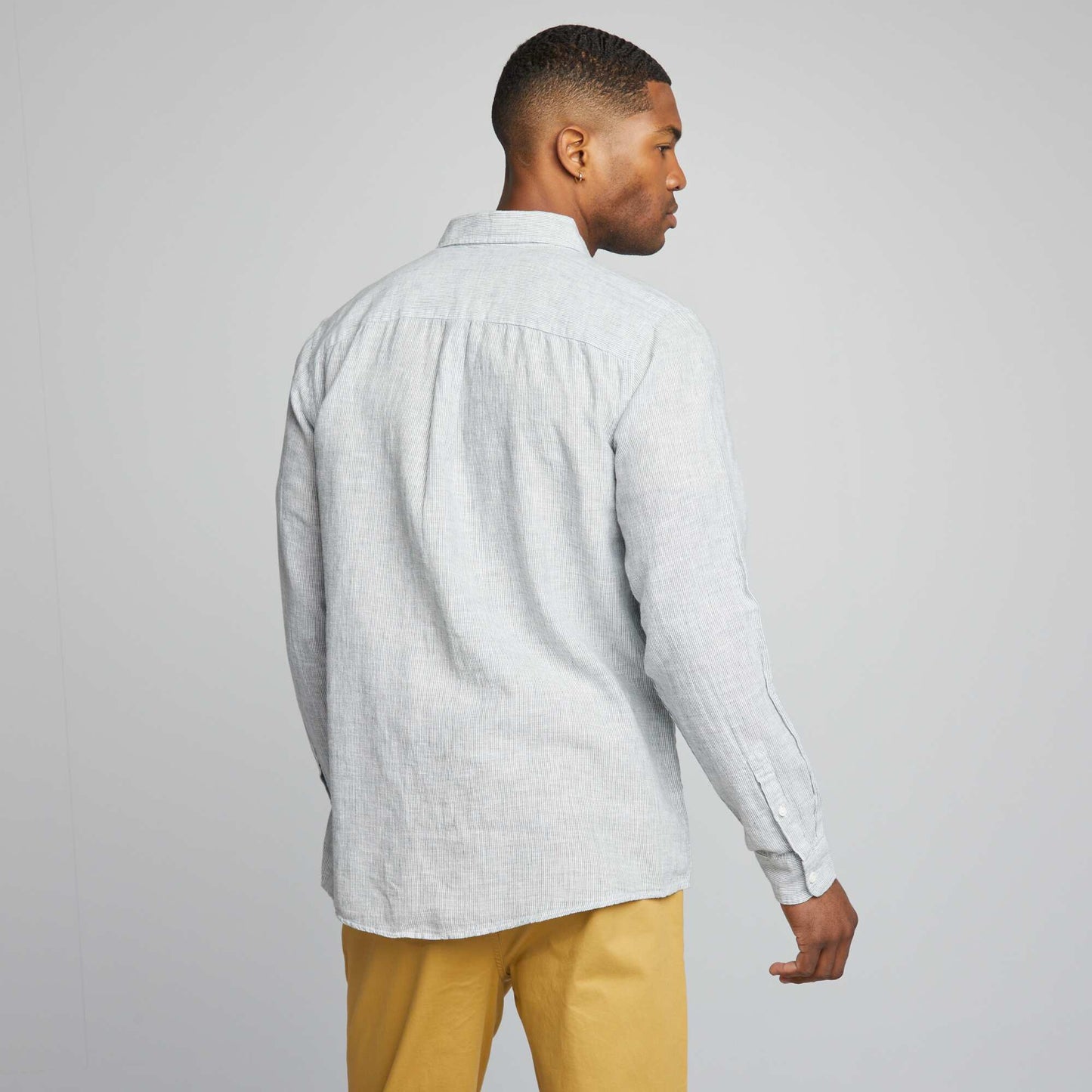 Chemise manches longues avec lin Vert rayures