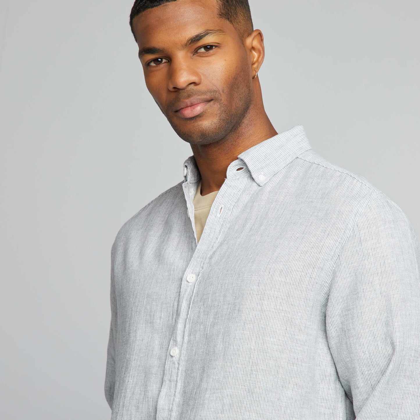 Chemise manches longues avec lin Vert rayures