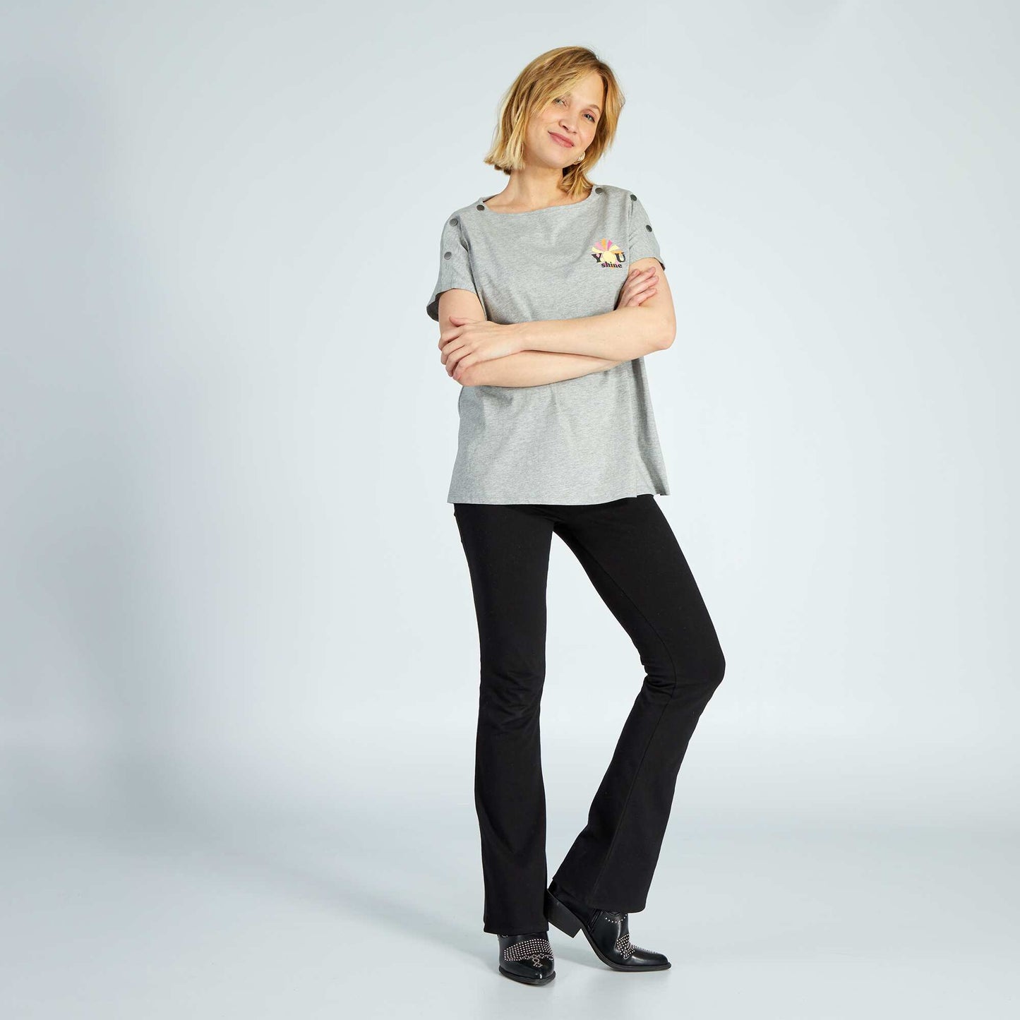 T-shirt d'allaitement avec col boutonn Gris