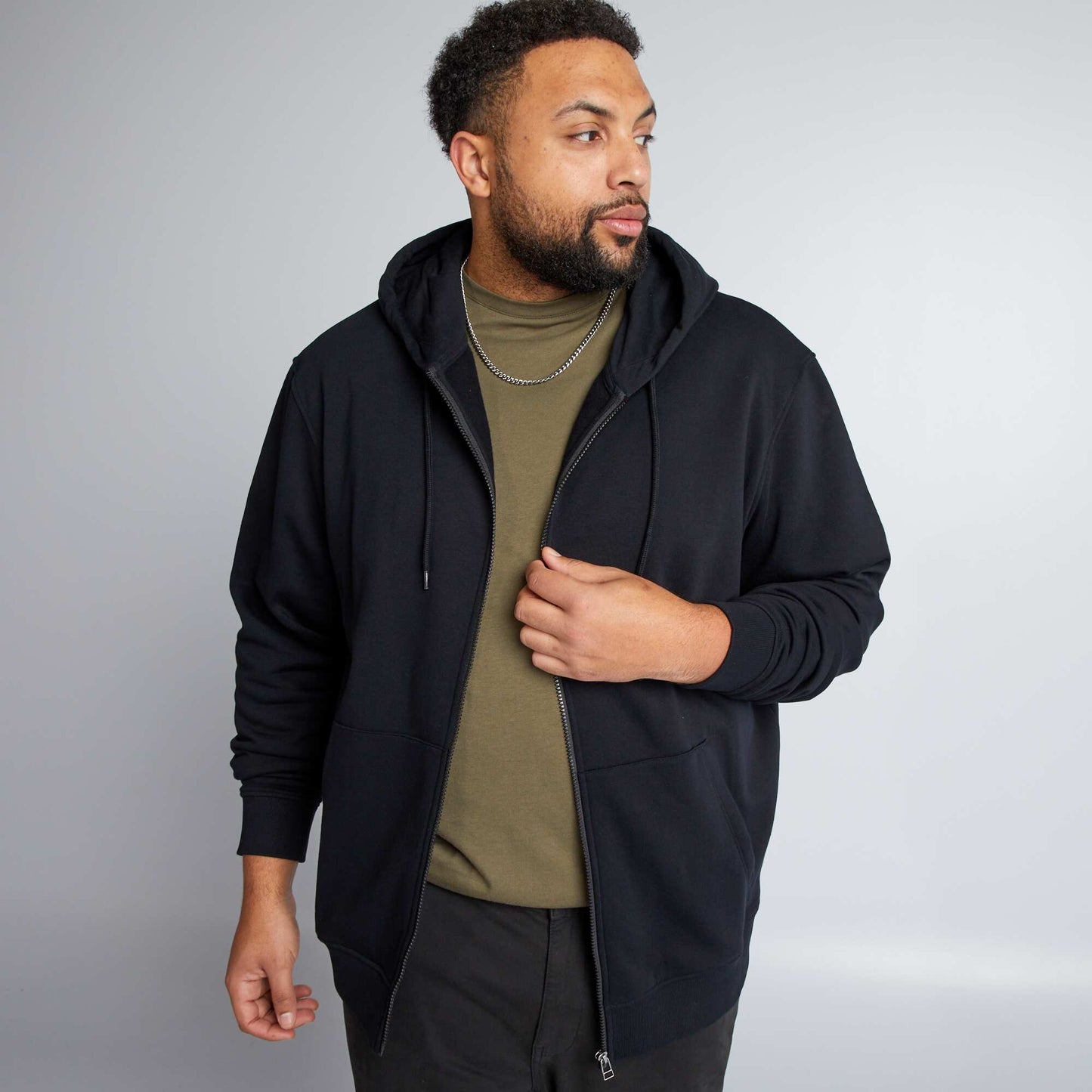 Sweat zipp en molleton capuche noir