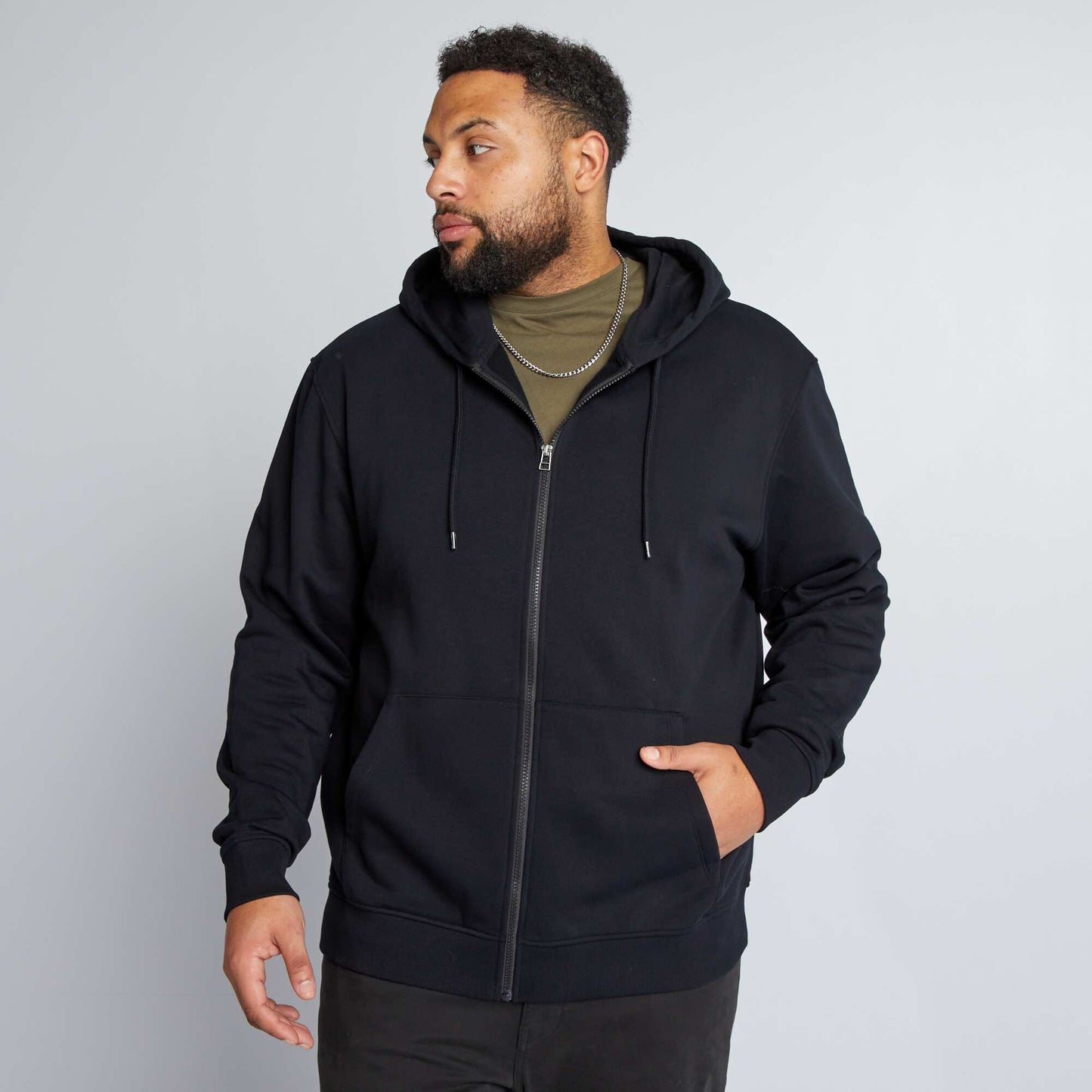 Sweat zipp en molleton capuche noir