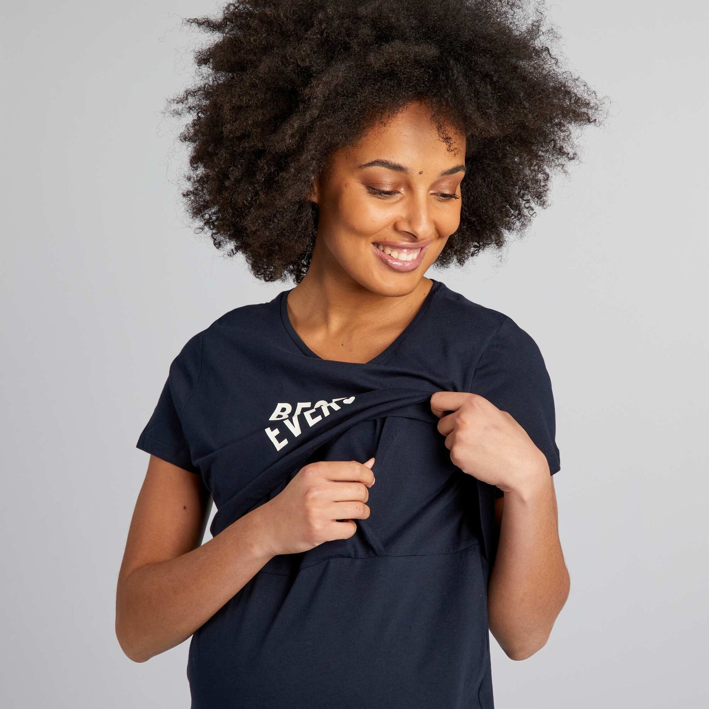 Chemise de nuit d'allaitement message Noir