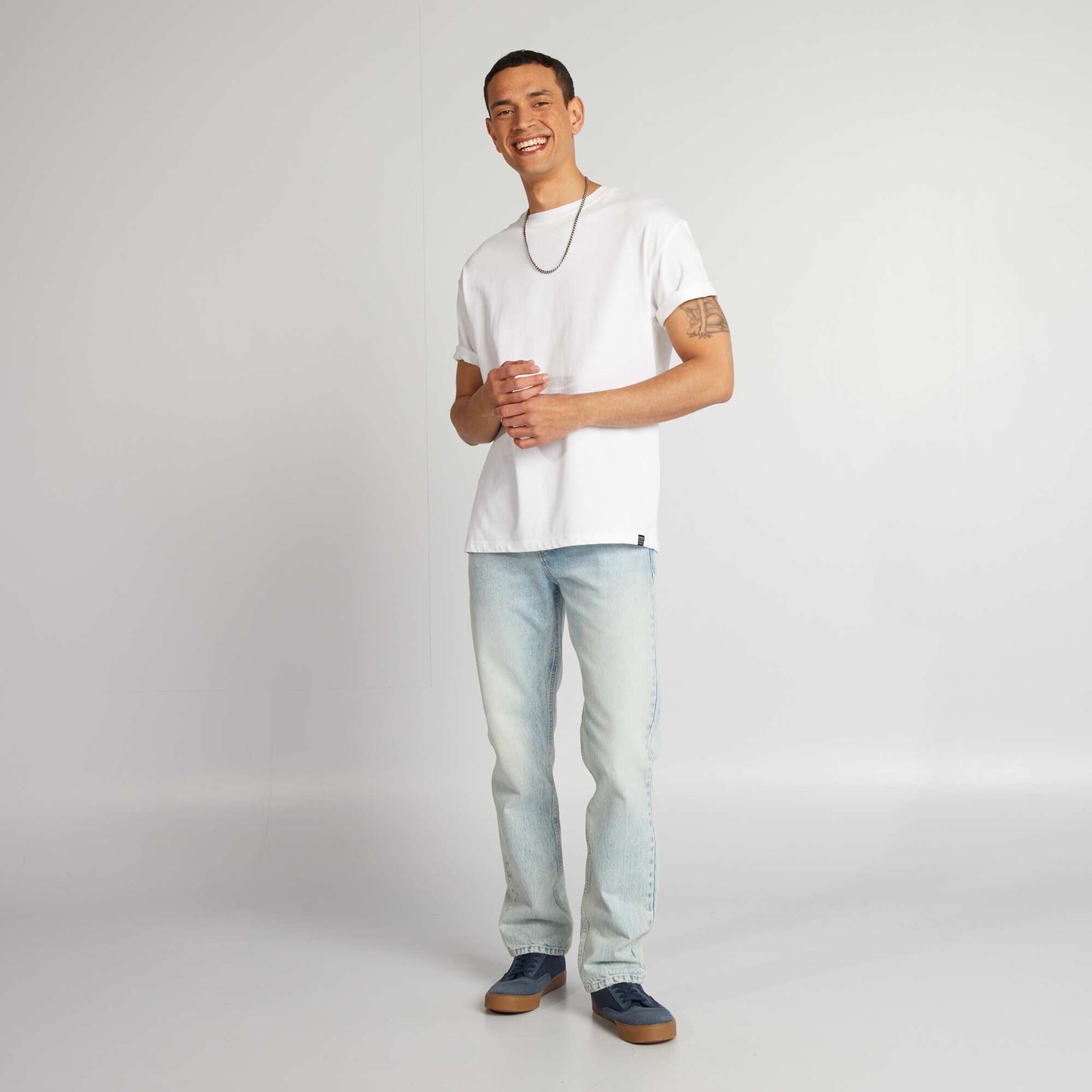 Jean droit 5 poches effet d lav Bleu