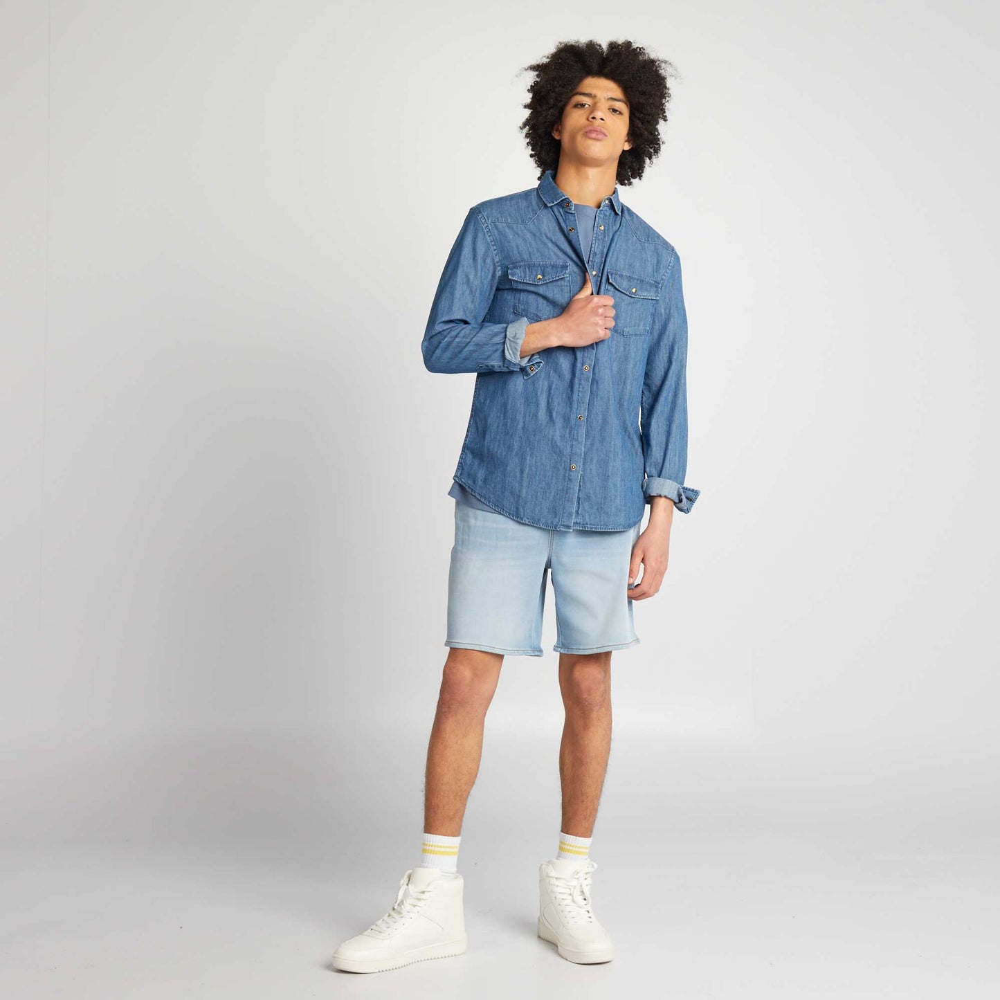 Bermuda en jean taille lastiqu e Triple stone