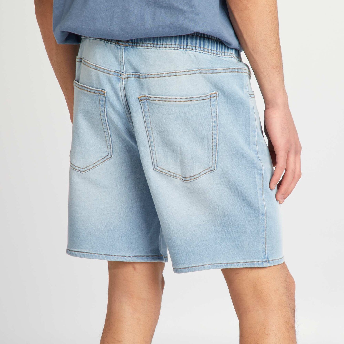 Bermuda en jean taille lastiqu e Triple stone