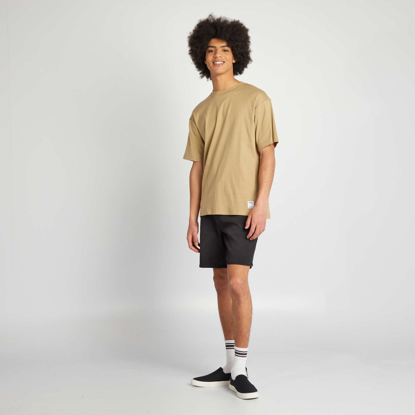 Bermuda en jean taille lastiqu e Noir