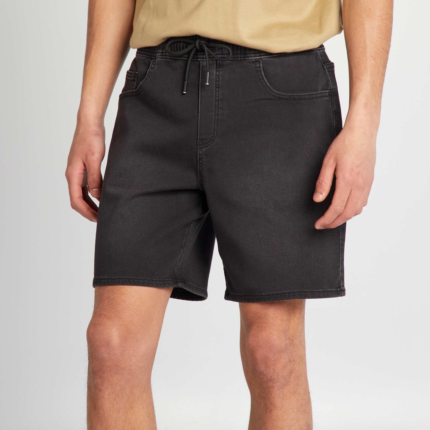 Bermuda en jean taille lastiqu e Noir