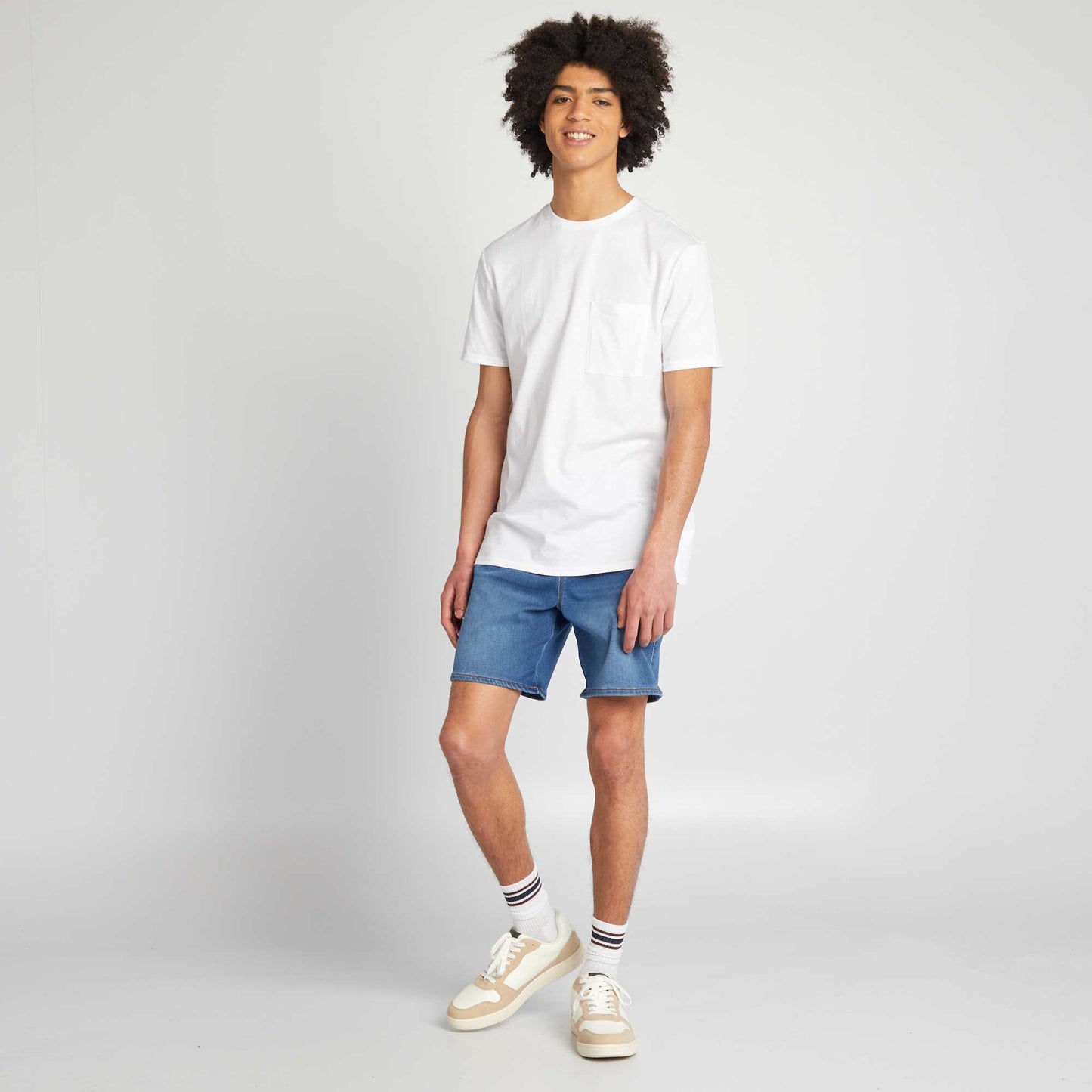 Bermuda en jean taille lastiqu e Bleu
