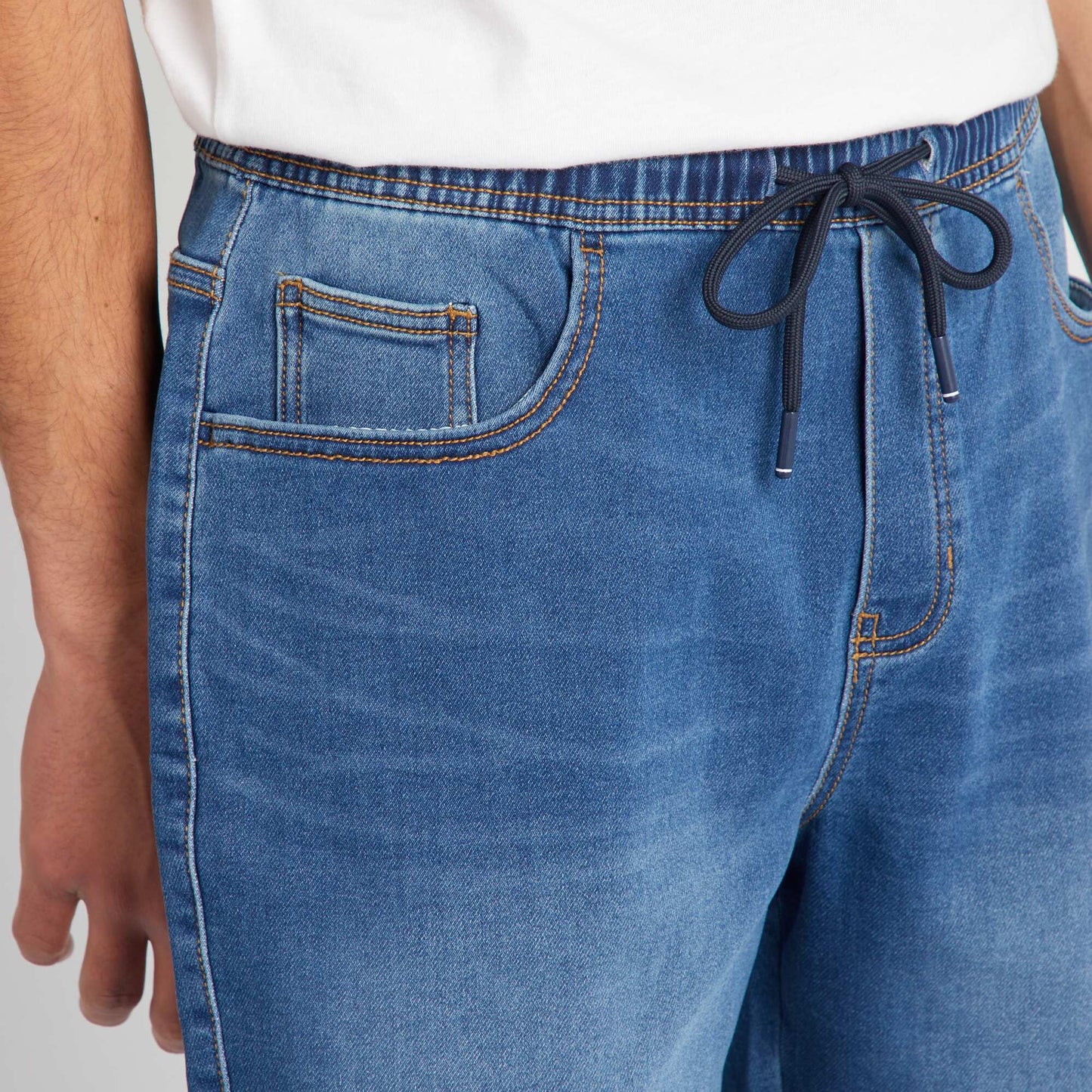 Bermuda en jean taille lastiqu e Bleu