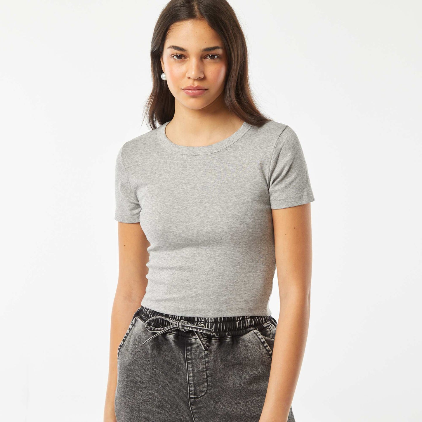 T-shirt cropped manches courtes GRIS
