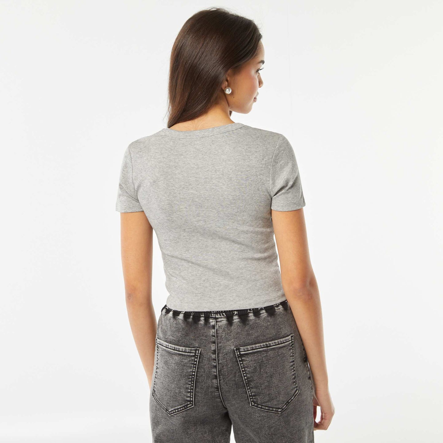 T-shirt cropped manches courtes GRIS