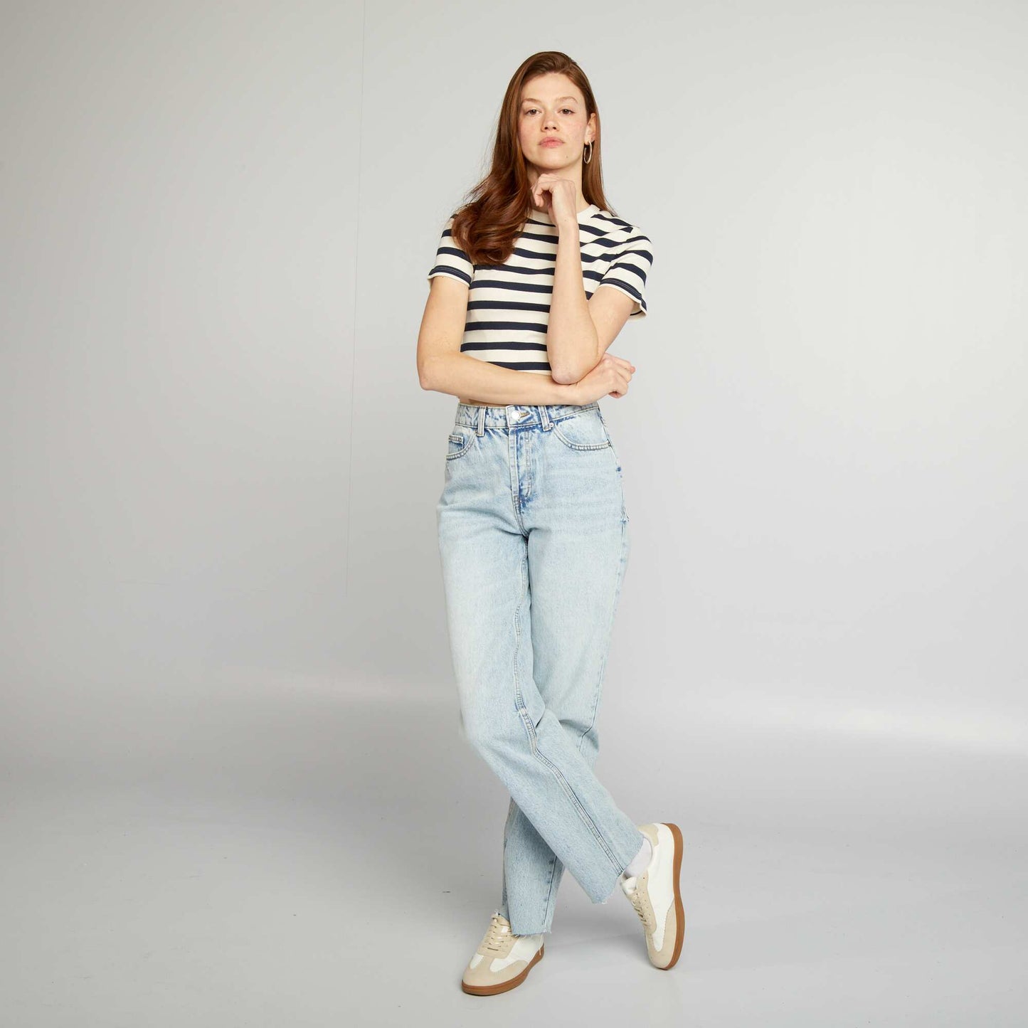 Tee-shirt crop top marini re Bleu/beige