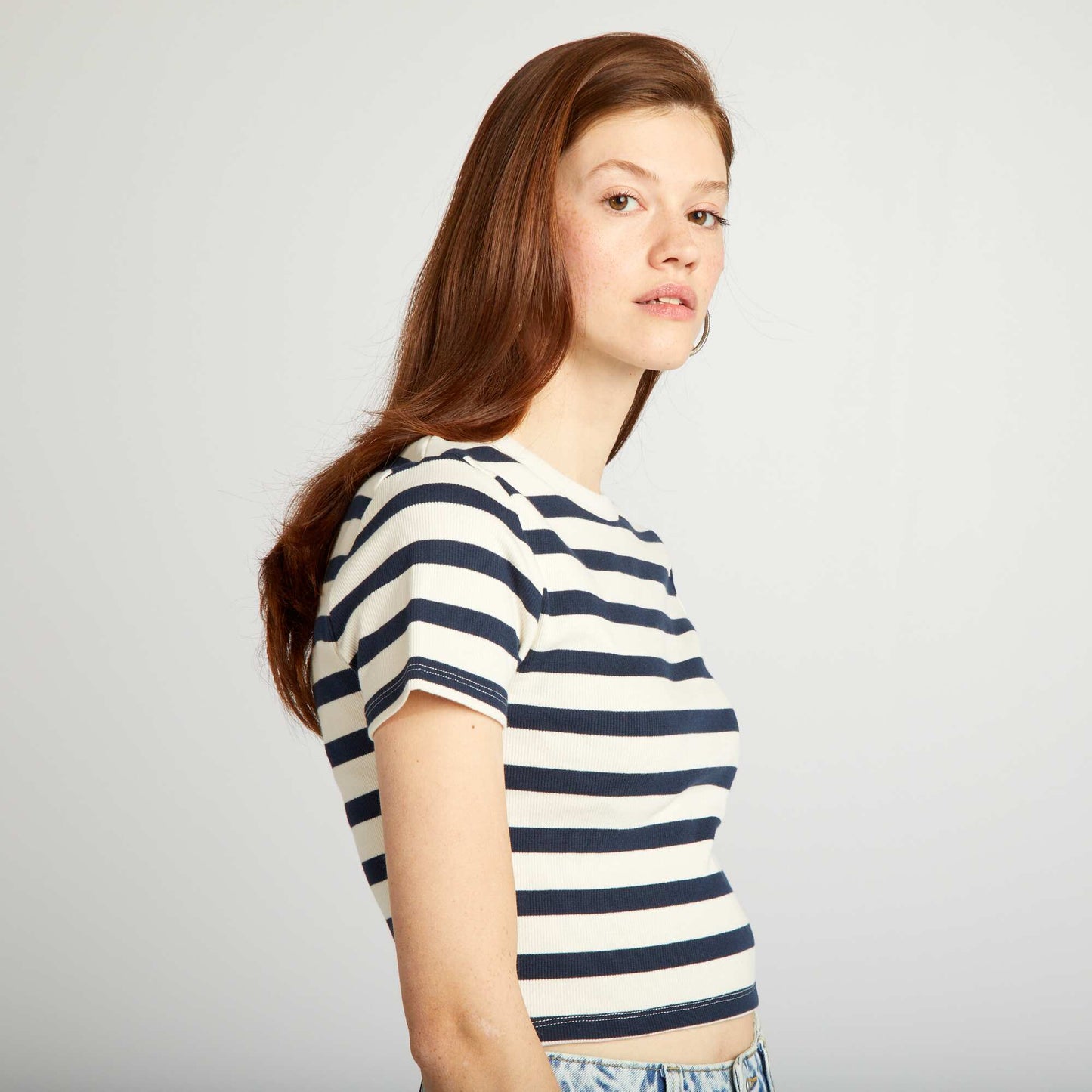 Tee-shirt crop top marini re Bleu/beige