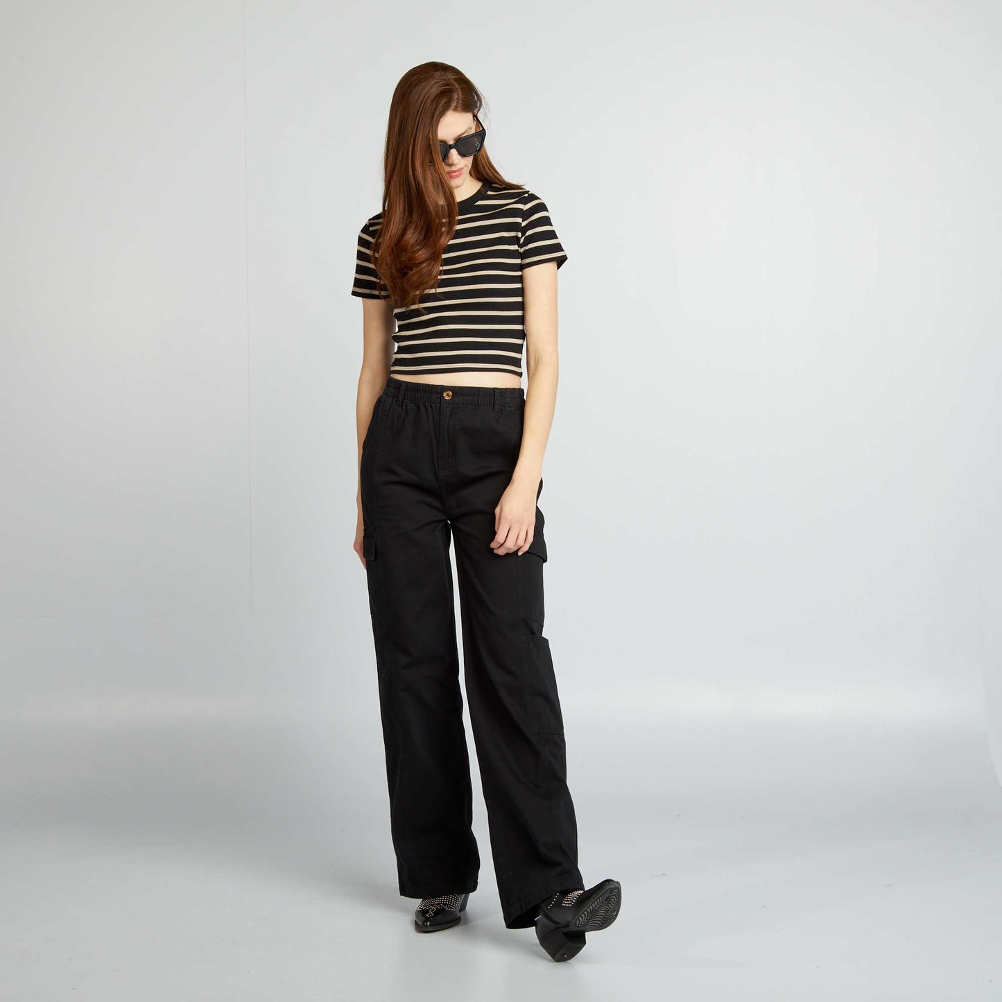 Tee-shirt crop top marini re Noir/beige