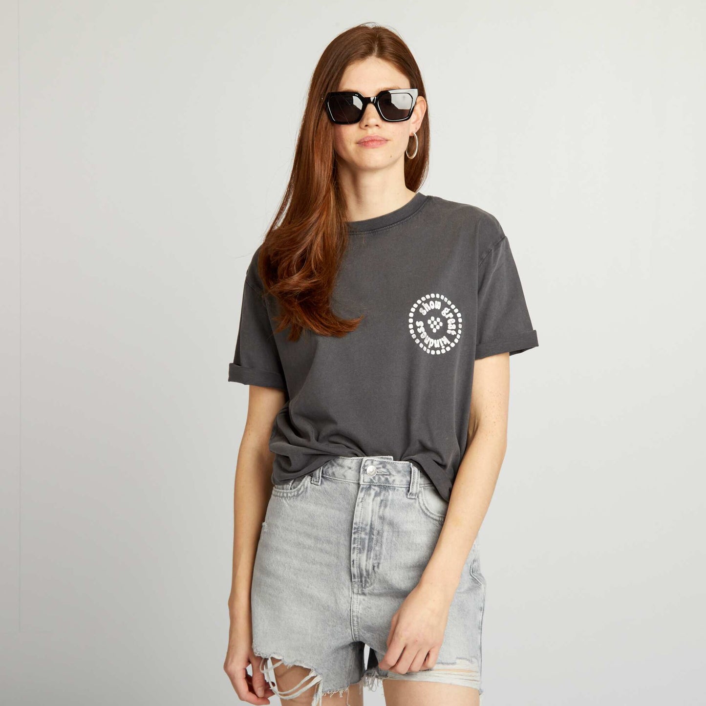 T-shirt ample imprim Gris fonc