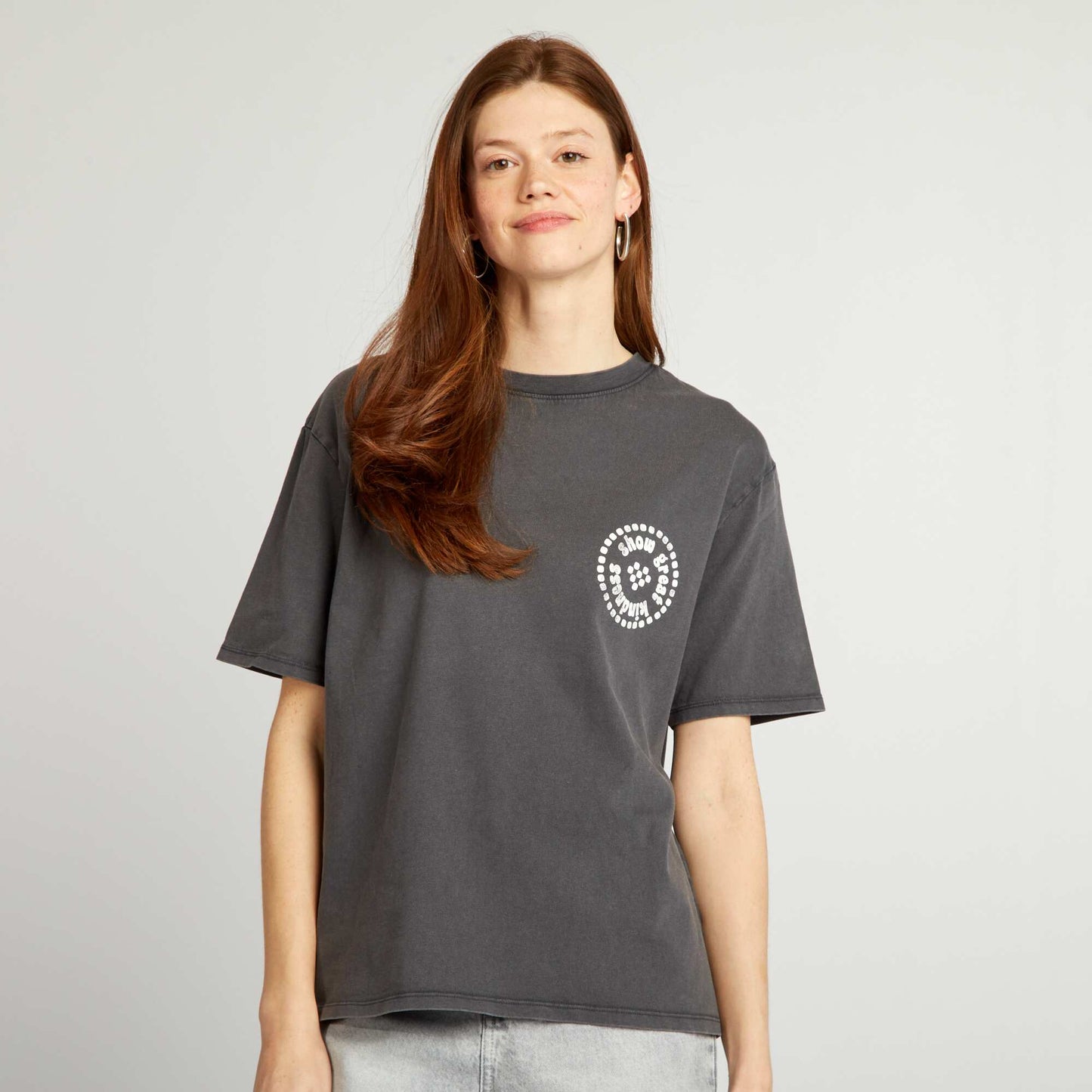 T-shirt ample imprim Gris fonc