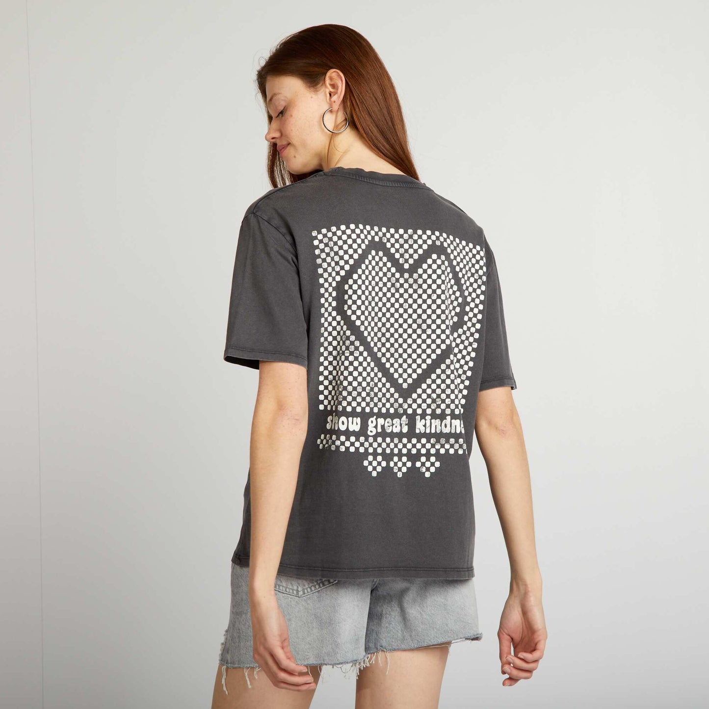 T-shirt ample imprim Gris fonc