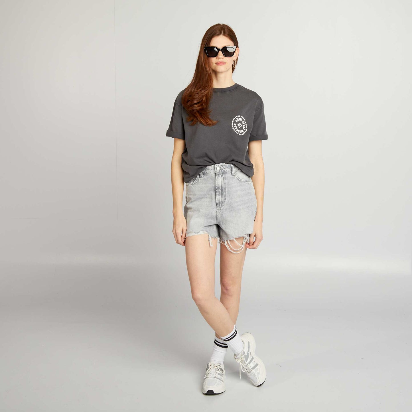 T-shirt ample imprim Gris fonc