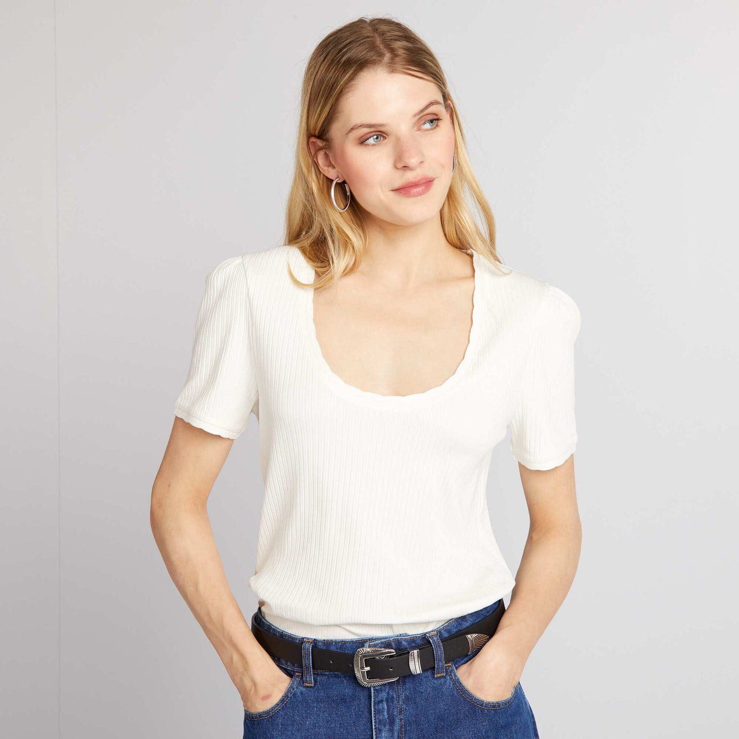 T-shirt c tel col plongeant blanc