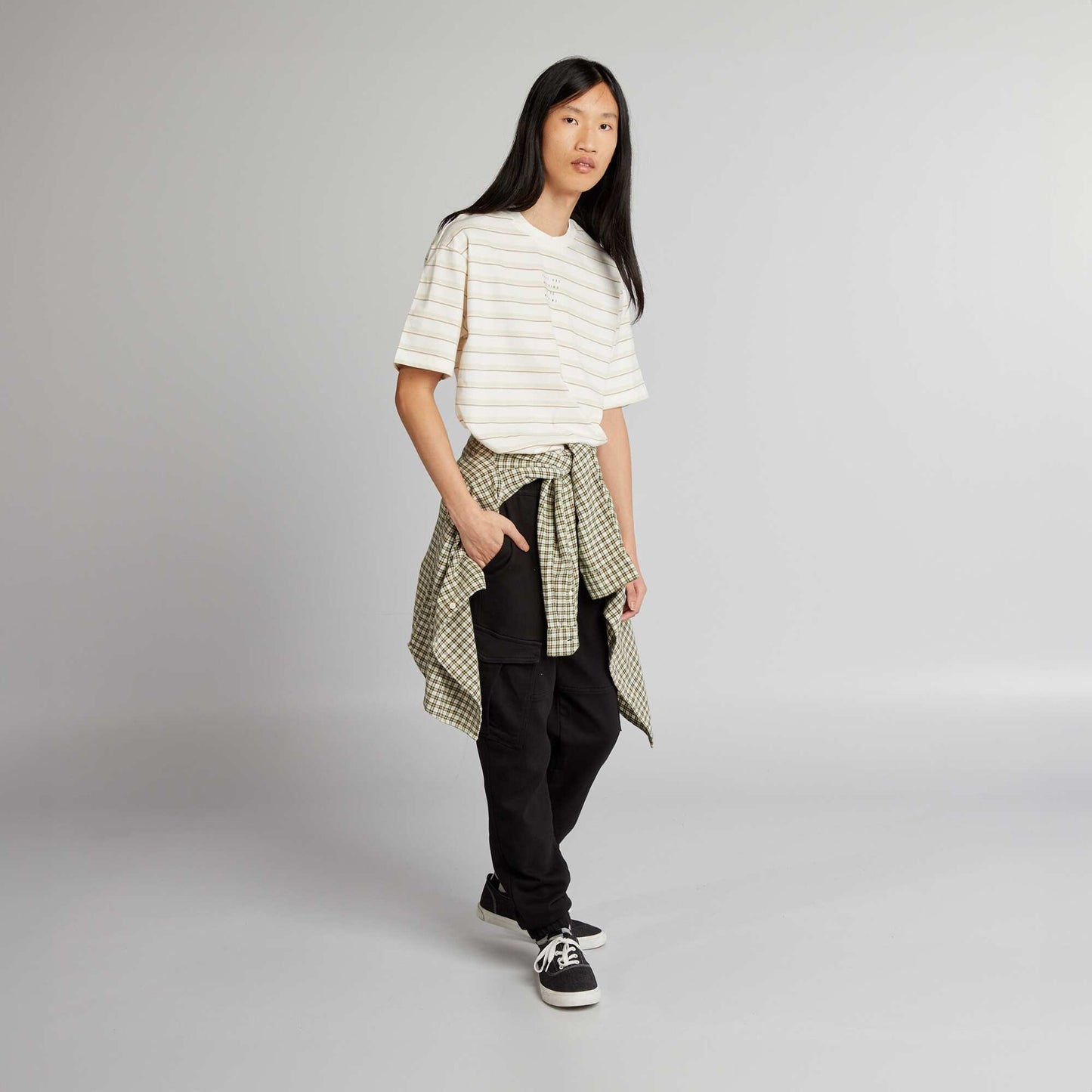 T-shirt rayures Blanc/marron/beige